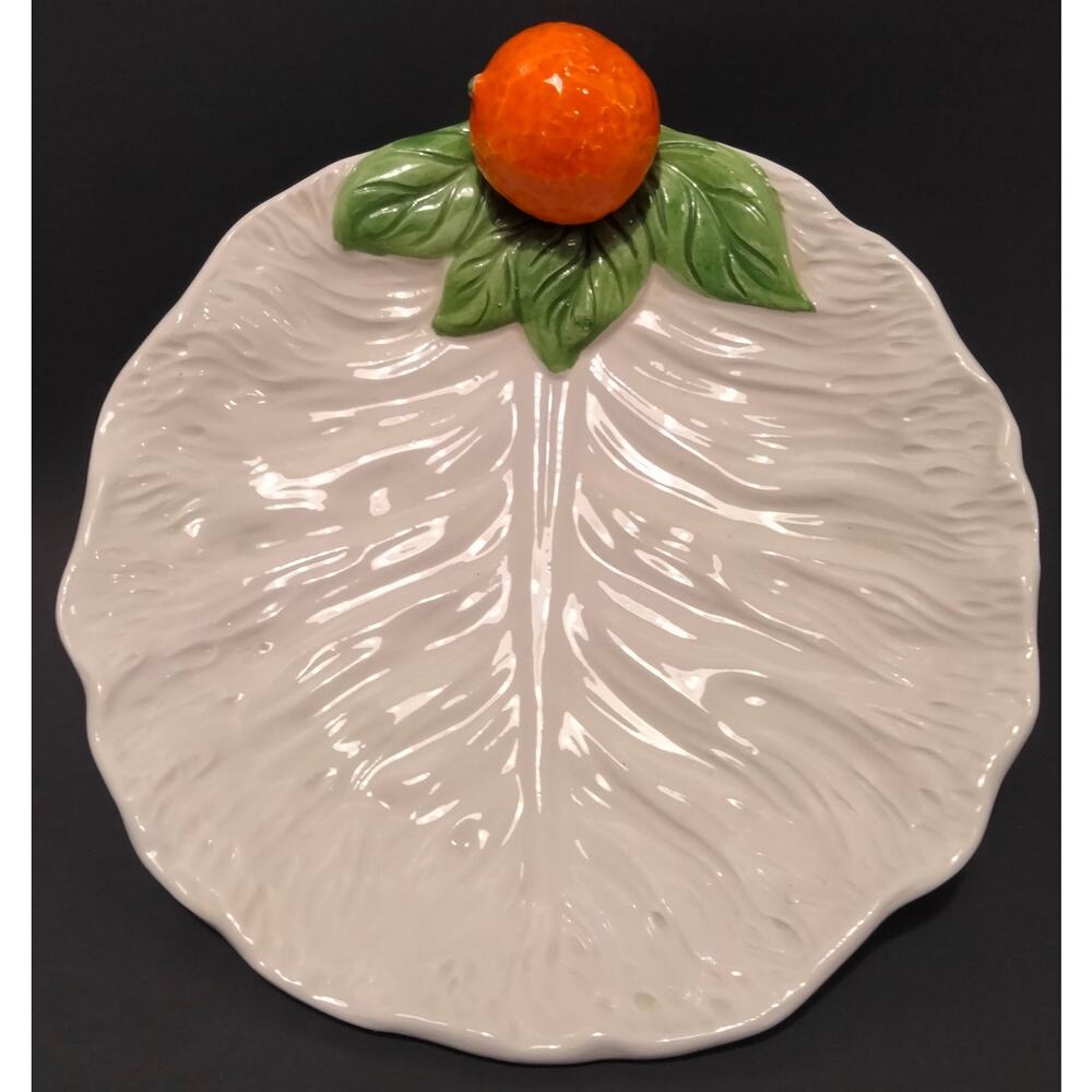 VTG White Cabbage Lettuce Leaf Citrus Hand Painted 7” Salad Plate Italy 2 Total - Picture 2 of 4